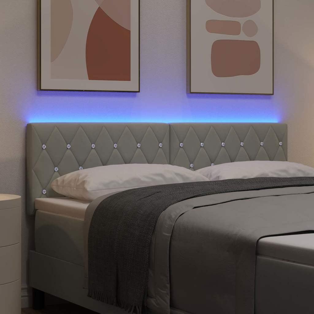 vidaXL LED Kopfteil mit LED-Lichtleisten Hellgrau 160 cm Polyester