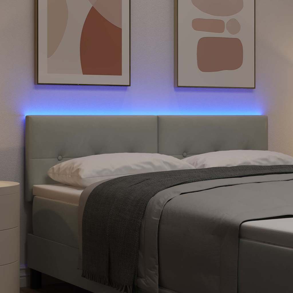 vidaXL LED Kopfteil mit LED-Lichtleisten Hellgrau 160 cm Polyester