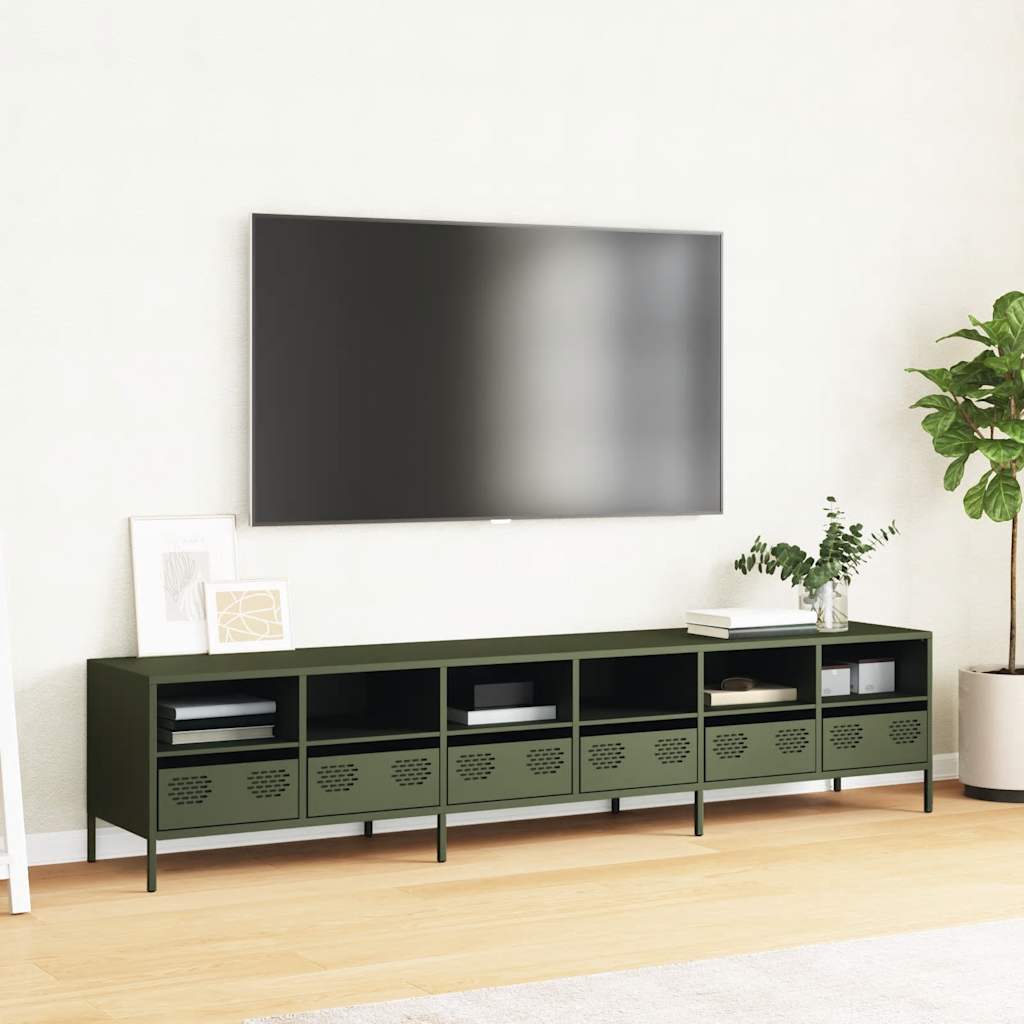 vidaXL TV-Schrank Olivgrün 202x39x43,5 cm Kaltgewalzter Stahl