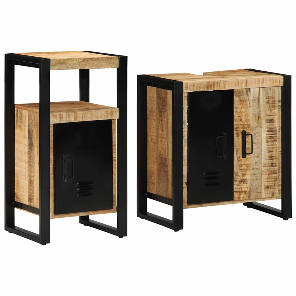 vidaXL Badezimmermöbel-Set 2 pcs Braun und Schwarz Massivholz Mango