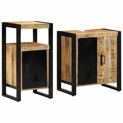 vidaXL Badezimmermöbel-Set 2 pcs Braun und Schwarz Massivholz Mango