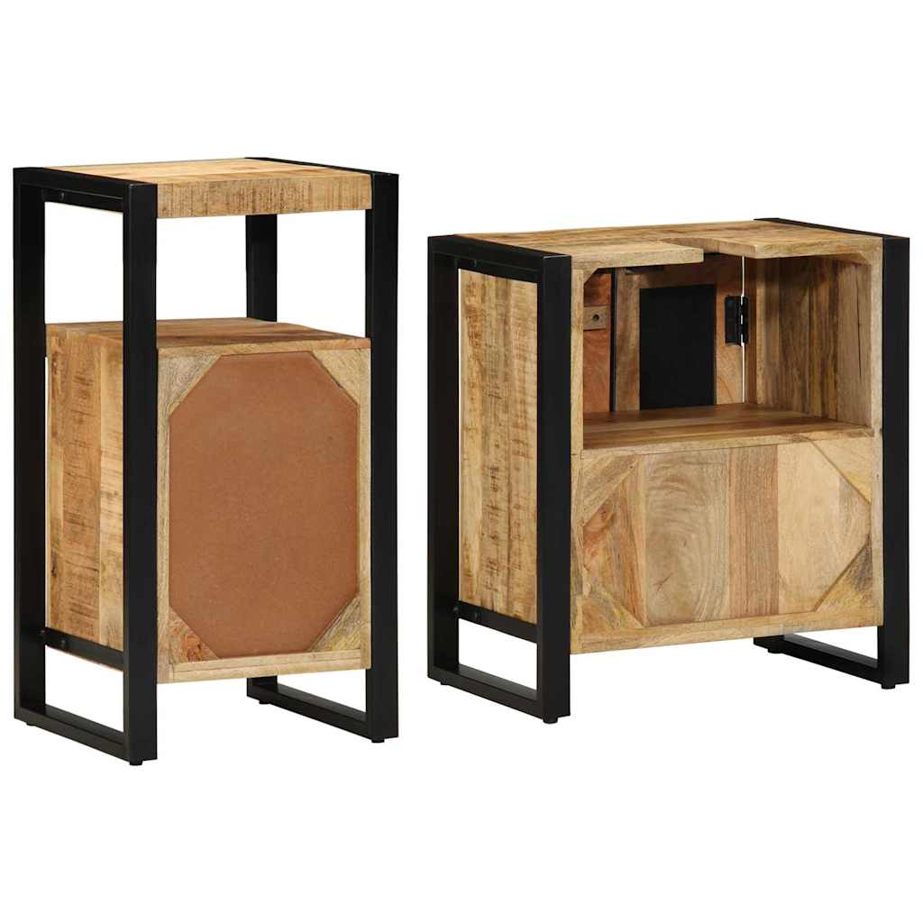 vidaXL Badezimmermöbel-Set 2 pcs Braun und Schwarz Massivholz Mango