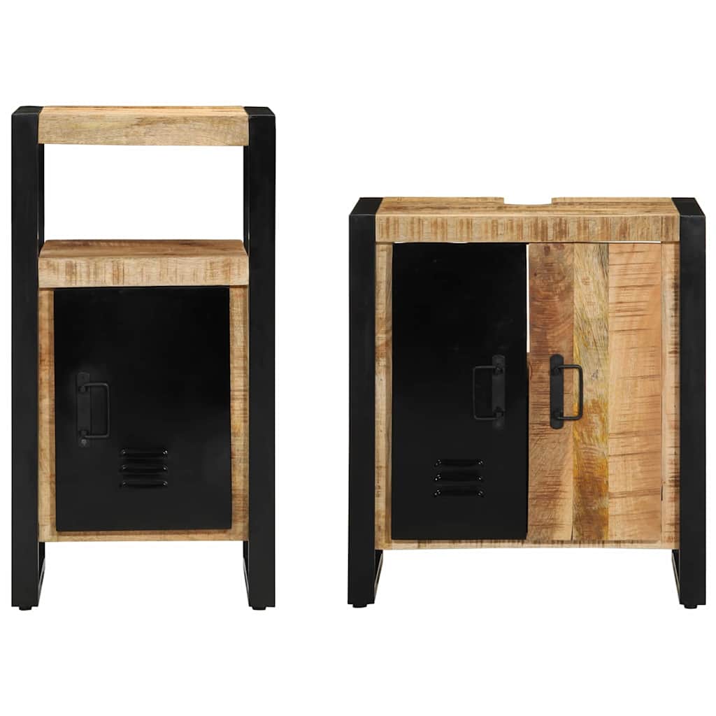 vidaXL Badezimmermöbel-Set 2 pcs Braun und Schwarz Massivholz Mango