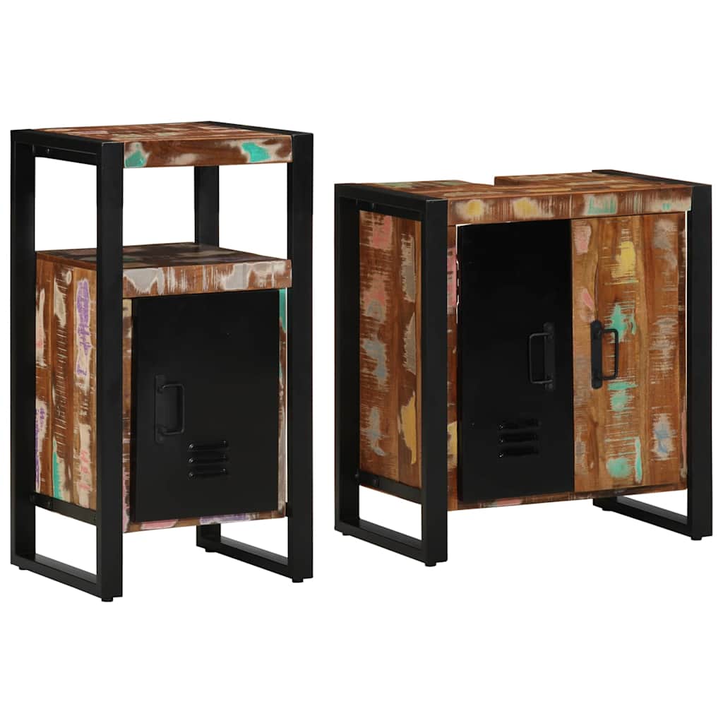 vidaXL Badezimmermöbel-Set mit Regal 2 pcs Massives upgecyceltes Holz