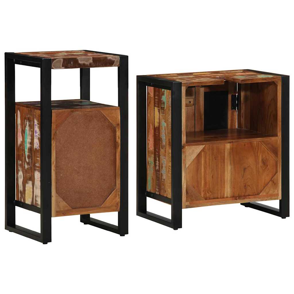 vidaXL Badezimmermöbel-Set mit Regal 2 pcs Massives upgecyceltes Holz