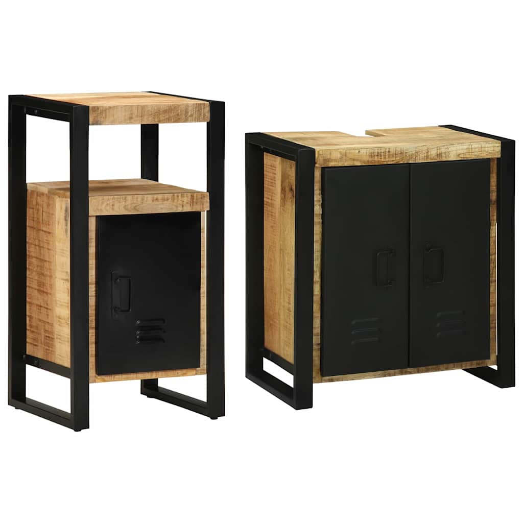 vidaXL Badezimmermöbel-Set 2 pcs Braun und Schwarz Massivholz Mango