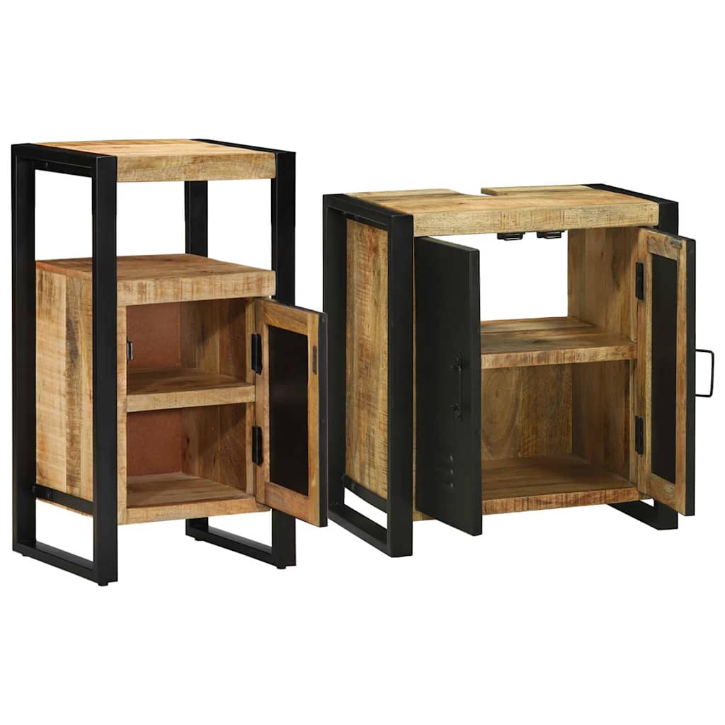 vidaXL Badezimmermöbel-Set 2 pcs Braun und Schwarz Massivholz Mango