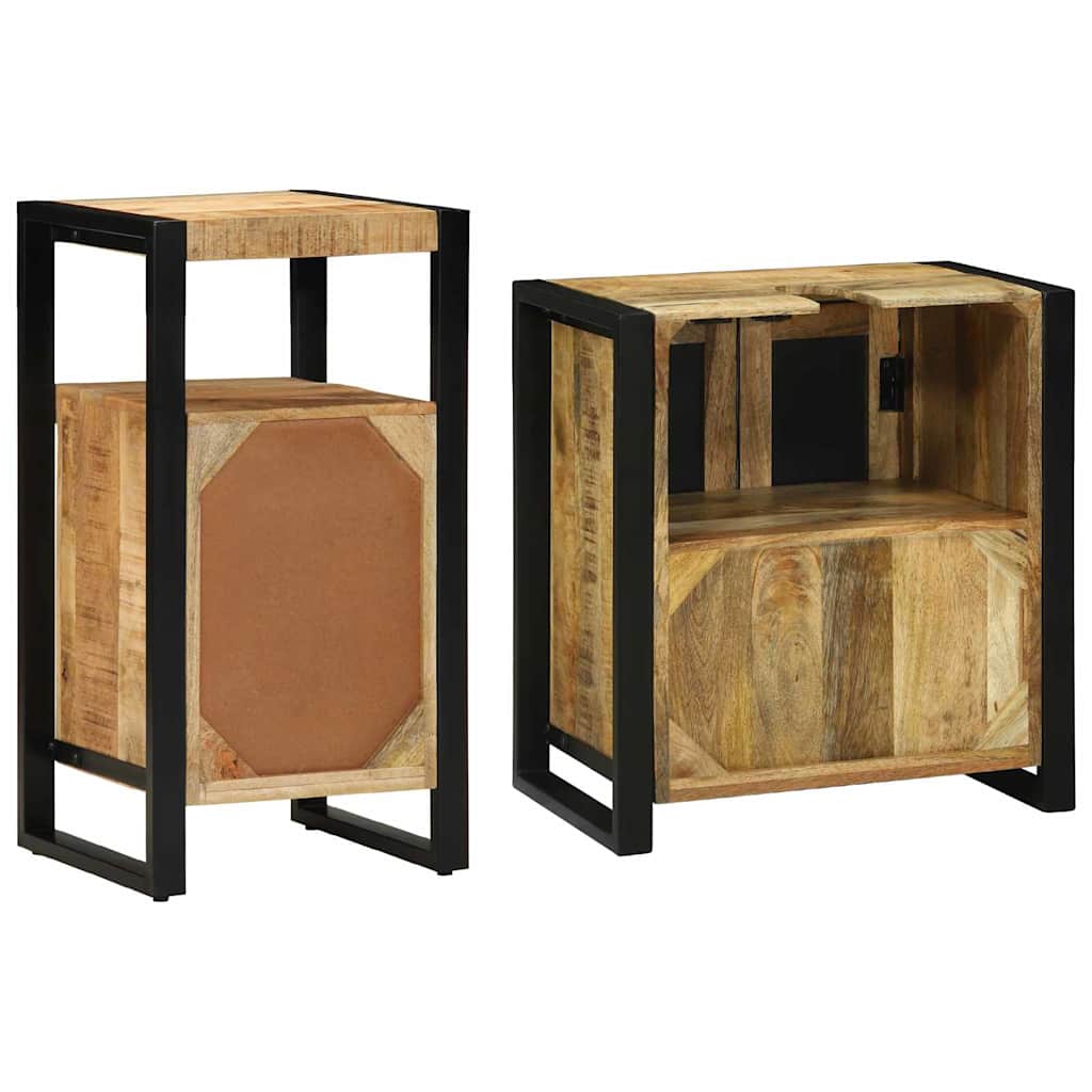 vidaXL Badezimmermöbel-Set 2 pcs Braun und Schwarz Massivholz Mango