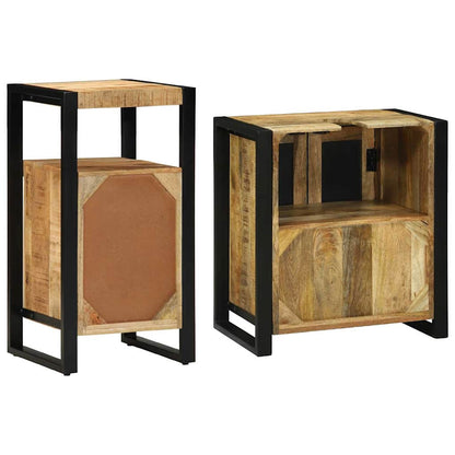 vidaXL Badezimmermöbel-Set 2 pcs Braun und Schwarz Massivholz Mango