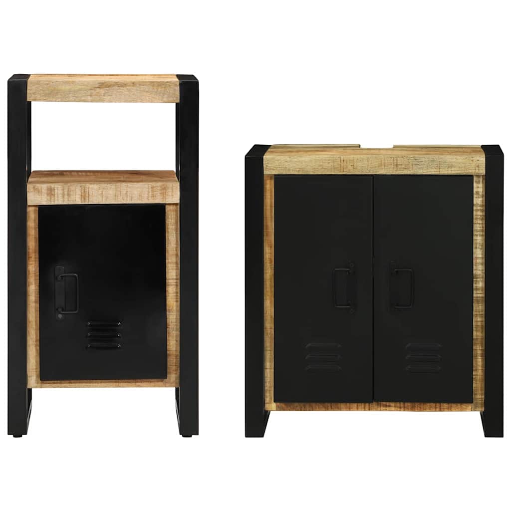 vidaXL Badezimmermöbel-Set 2 pcs Braun und Schwarz Massivholz Mango