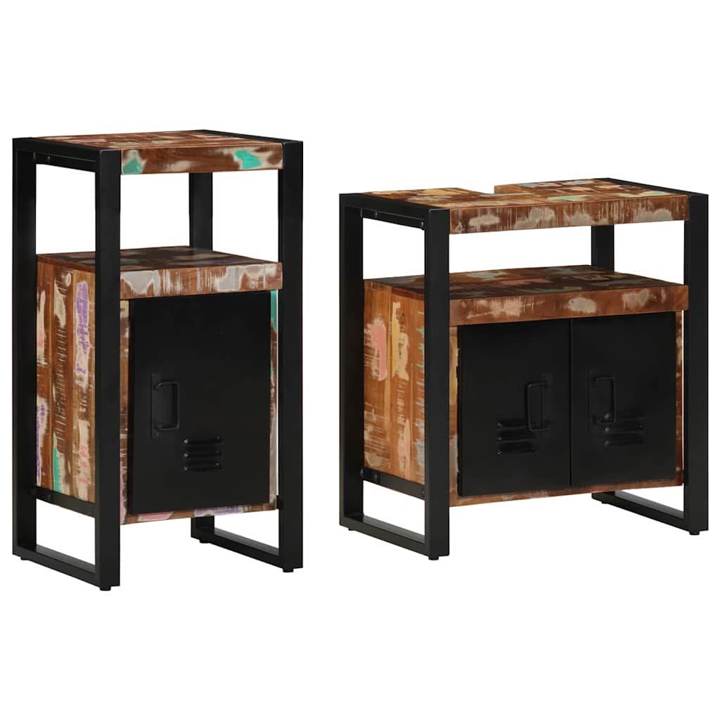 vidaXL Badezimmermöbel-Set mit Regal 2 pcs Braun Massives Altholz