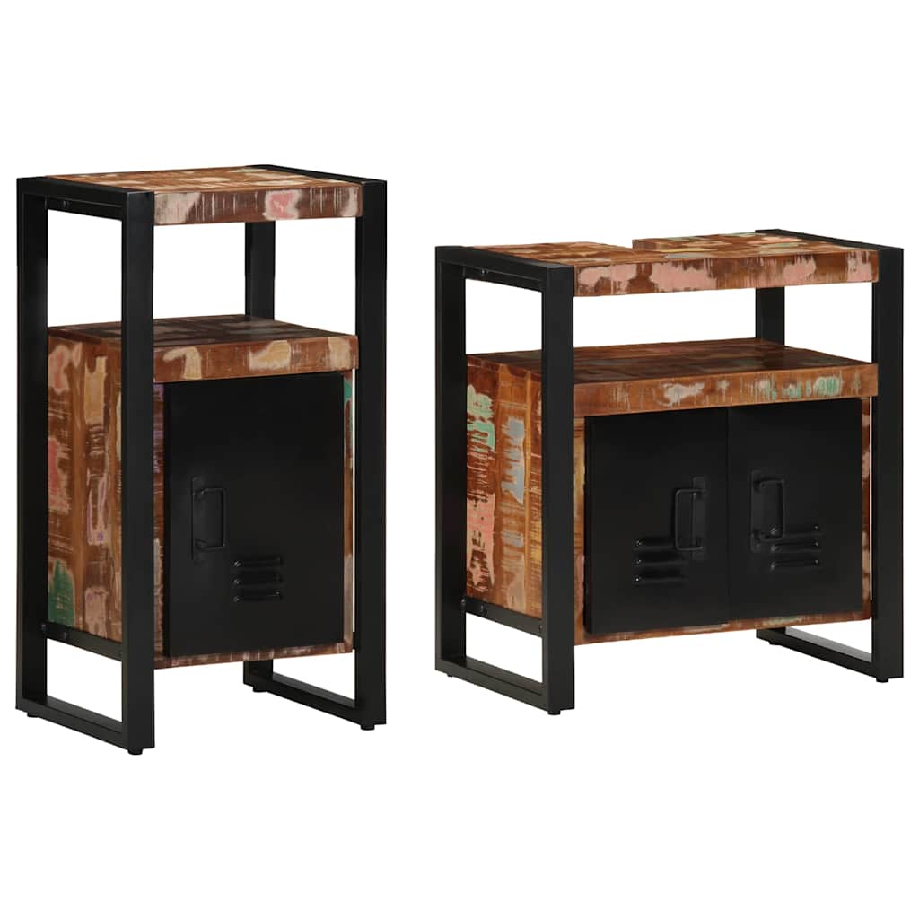 vidaXL Badezimmermöbel-Set mit Regal 2 pcs Braun Massives Altholz
