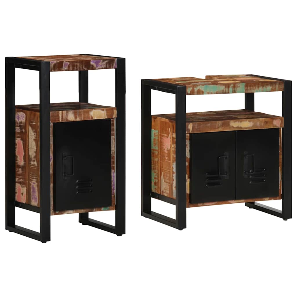 vidaXL Badezimmermöbel-Set mit Regal 2 pcs Braun Massives Altholz