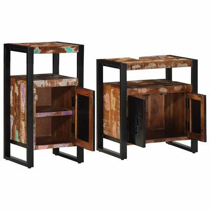 vidaXL Badezimmermöbel-Set mit Regal 2 pcs Braun Massives Altholz