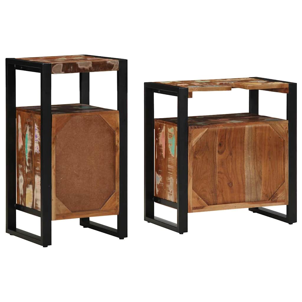 vidaXL Badezimmermöbel-Set mit Regal 2 pcs Braun Massives Altholz