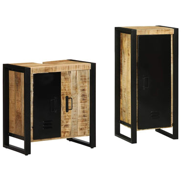 vidaXL Badezimmermöbel-Set 2 pcs Braun und Schwarz Massivholz Mango