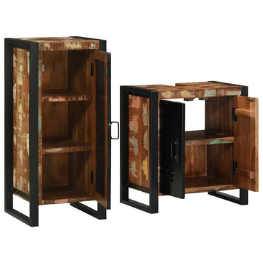 vidaXL Badezimmermöbel-Set mit Regal 2 pcs Massives upgecyceltes Holz