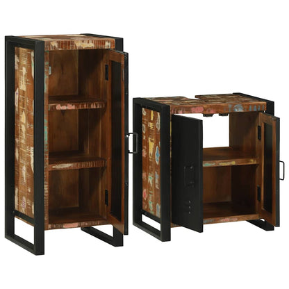 vidaXL Badezimmermöbel-Set mit Regal 2 pcs Mehrfarbig Massives Altholz
