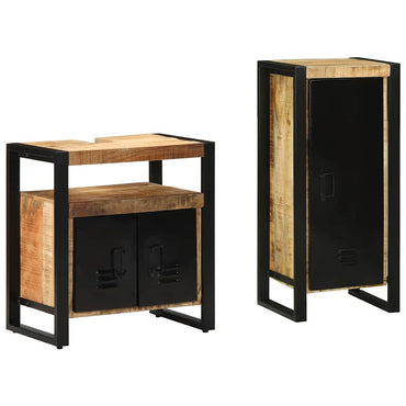 vidaXL Badezimmermöbel-Set 2 pcs Braun und Schwarz Massivholz Mango