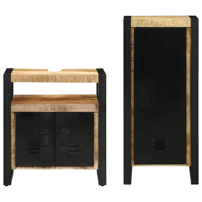 Badezimmermöbel-Set 2 pcs Braun und Schwarz Massivholz Mango