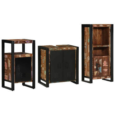 vidaXL Badezimmermöbel-Set mit Regal 3 pcs Massives upgecyceltes Holz