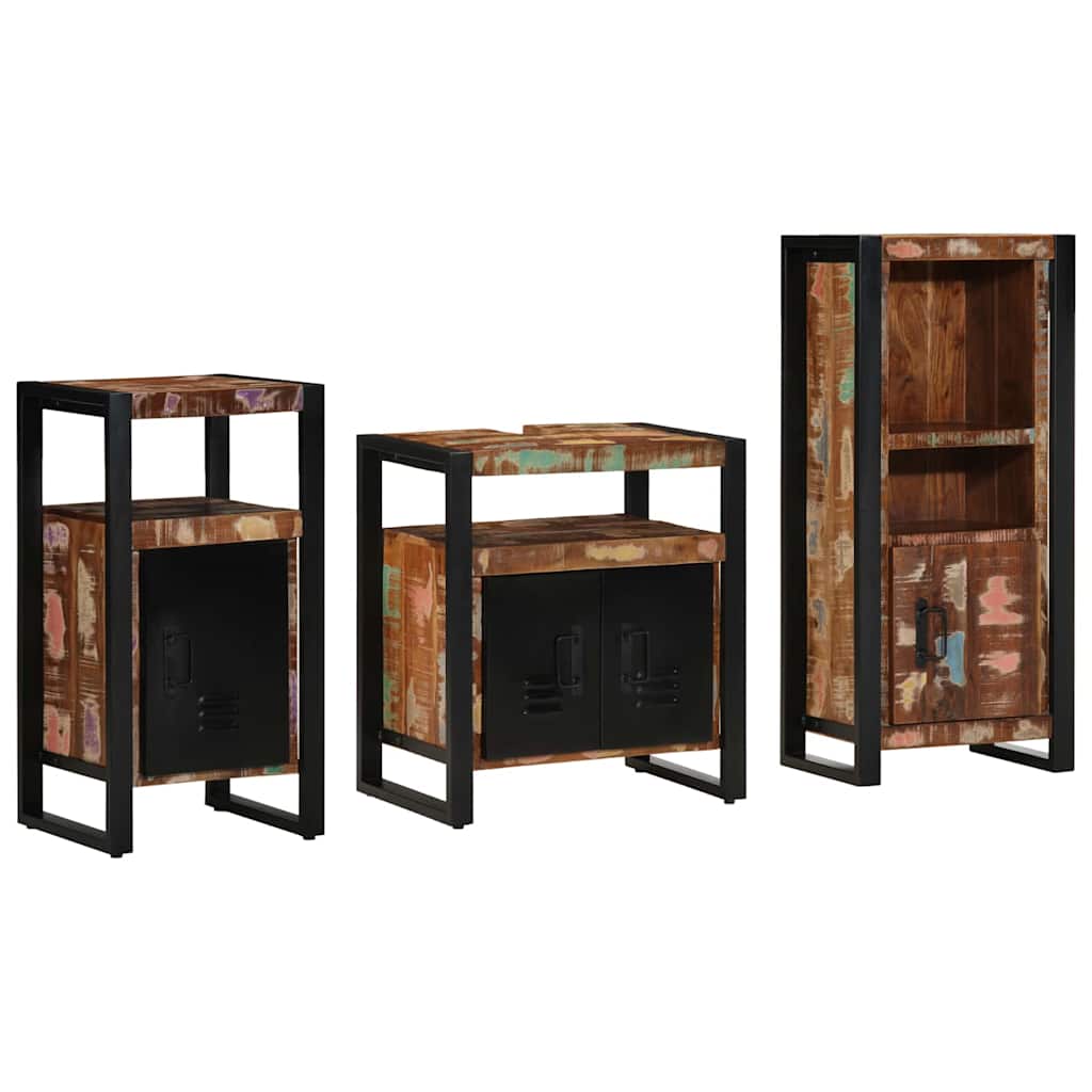 Badezimmermöbel-Set mit Regal 3 pcs Massives upgecyceltes Holz