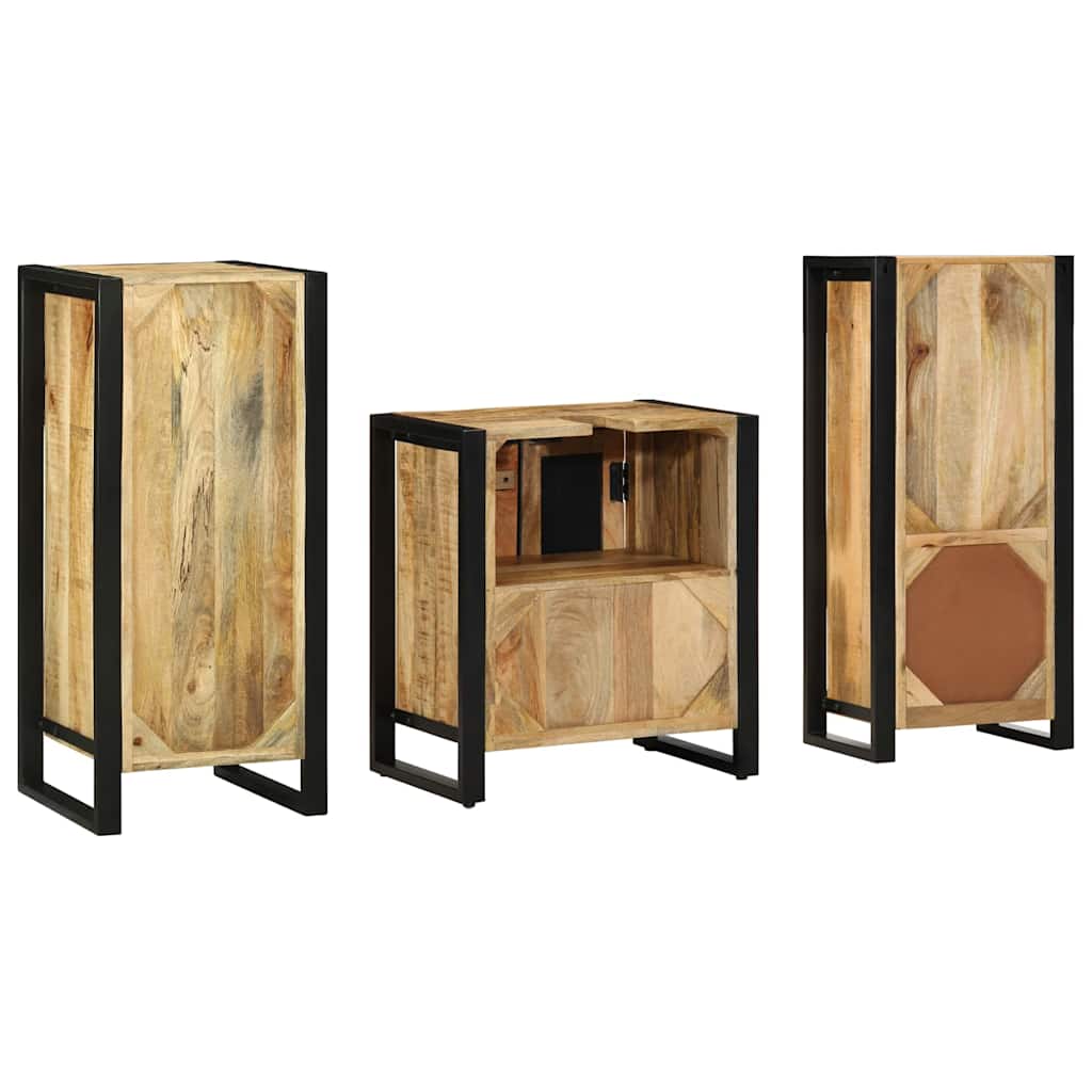 vidaXL Badezimmermöbel Set mit Regal 3 pcs Braun Massivholz Mango
