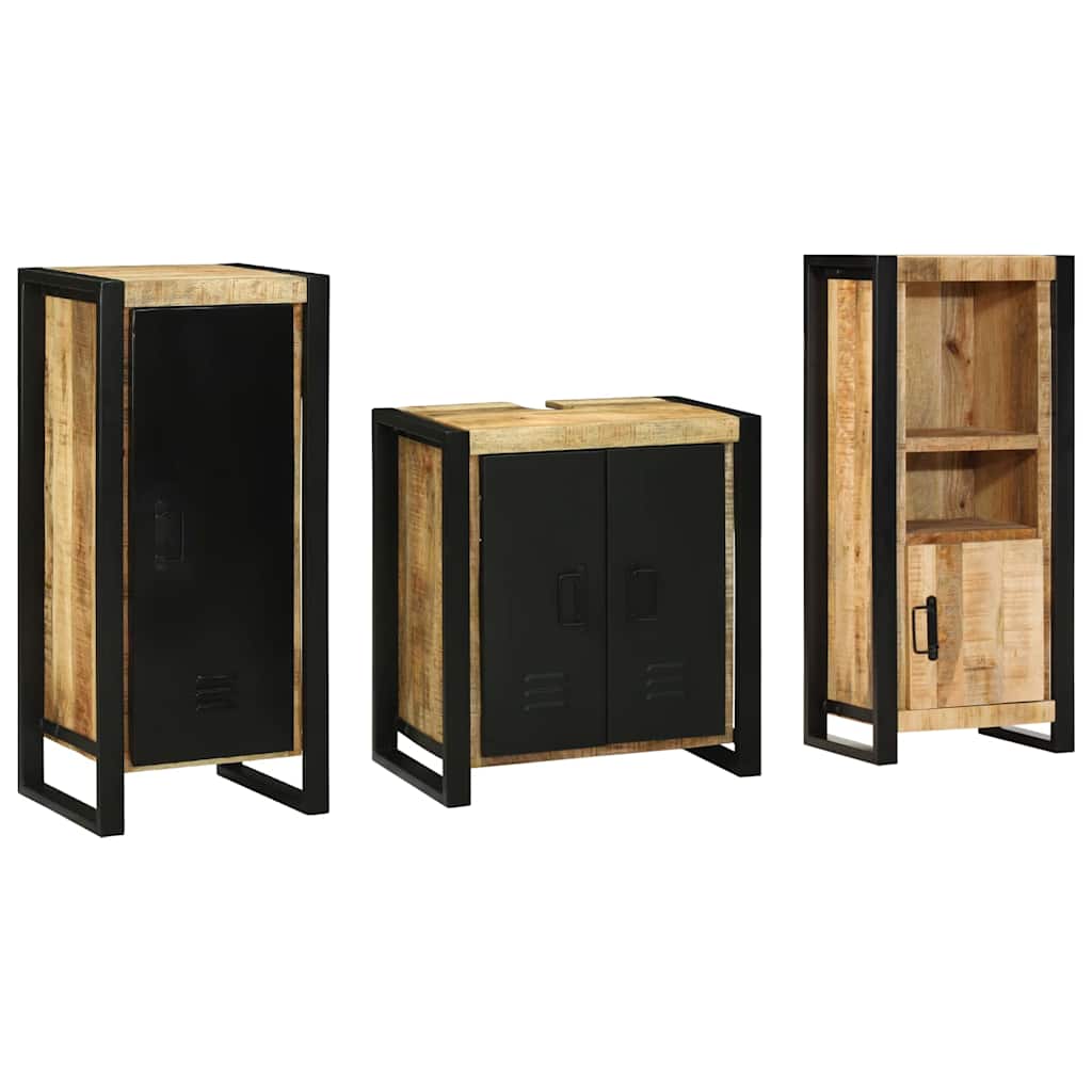 vidaXL Badezimmermöbel Set mit Regal 3 pcs Braun Massivholz Mango