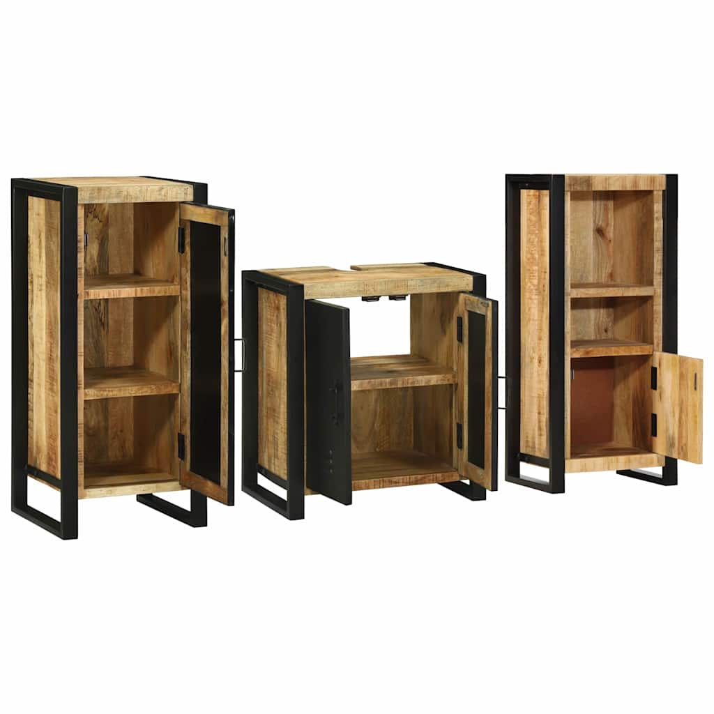 vidaXL Badezimmermöbel Set mit Regal 3 pcs Braun Massivholz Mango