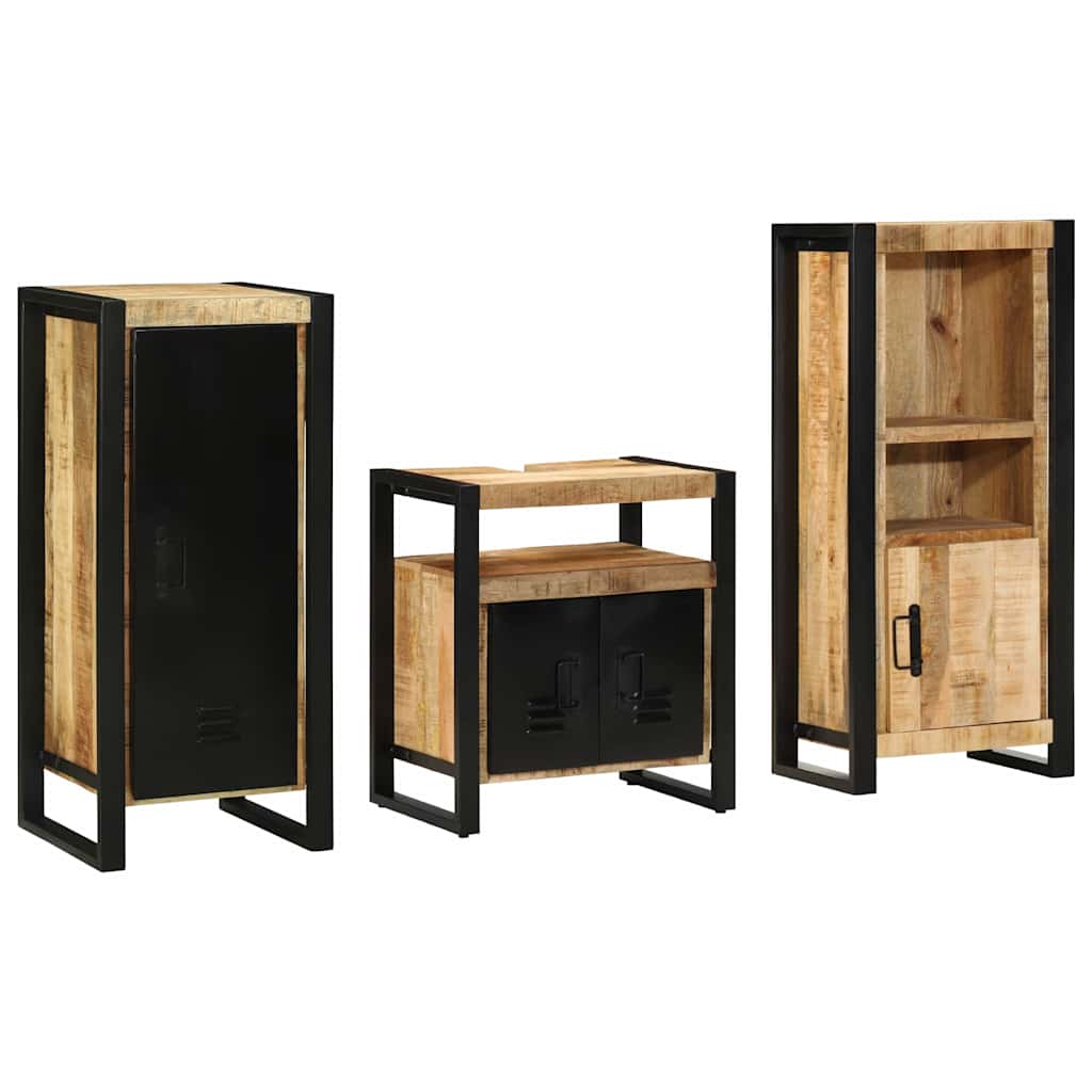 vidaXL Badezimmermöbel Set mit Regal 3 pcs Braun Massivholz Mango