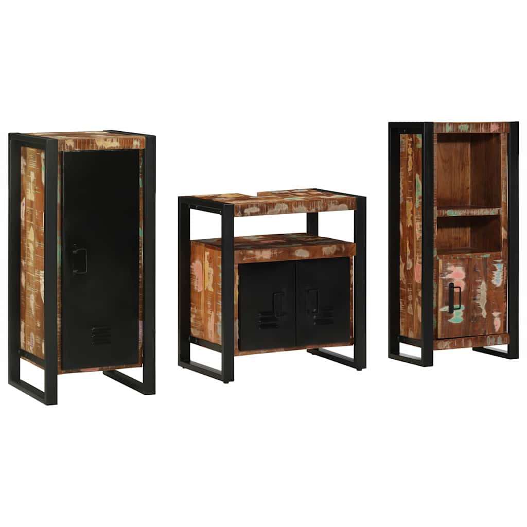 vidaXL Badezimmermöbel-Set mit Regal 3 pcs Massives upgecyceltes Holz