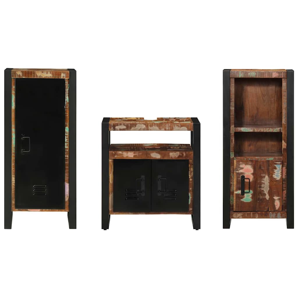 vidaXL Badezimmermöbel-Set mit Regal 3 pcs Massives upgecyceltes Holz