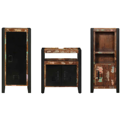 vidaXL Badezimmermöbel-Set mit Regal 3 pcs Massives upgecyceltes Holz