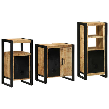vidaXL Badezimmermöbel-Set 3 pcs Braun und Schwarz Massivholz Mango
