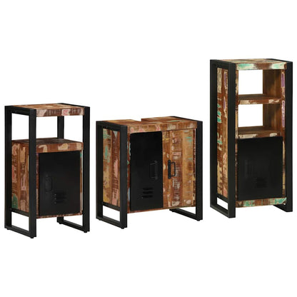 vidaXL Badezimmermöbel-Set mit Regal 3 pcs Massives upgecyceltes Holz