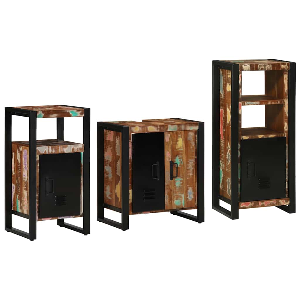 vidaXL Badezimmermöbel-Set mit Regal 3 pcs Massives upgecyceltes Holz