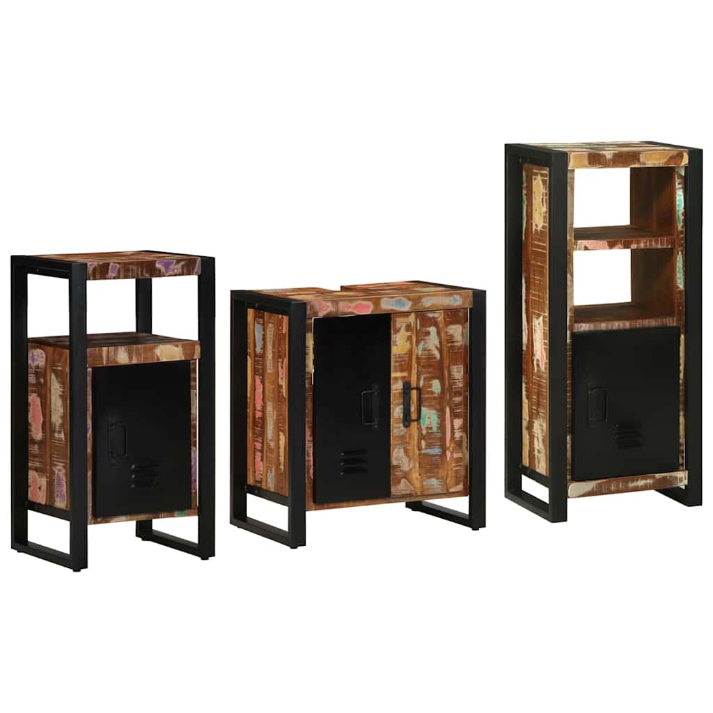 vidaXL Badezimmermöbel-Set mit Regal 3 pcs Massives upgecyceltes Holz