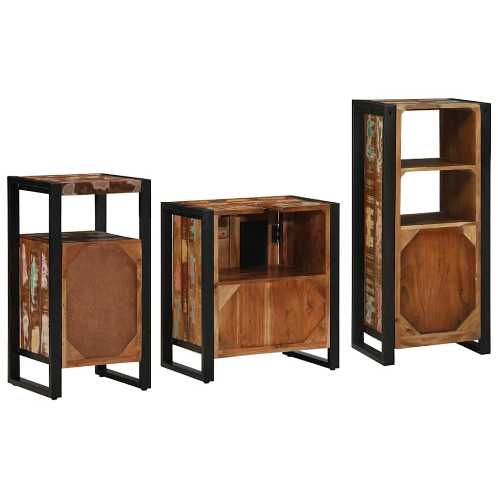 vidaXL Badezimmermöbel-Set mit Regal 3 pcs Massives upgecyceltes Holz