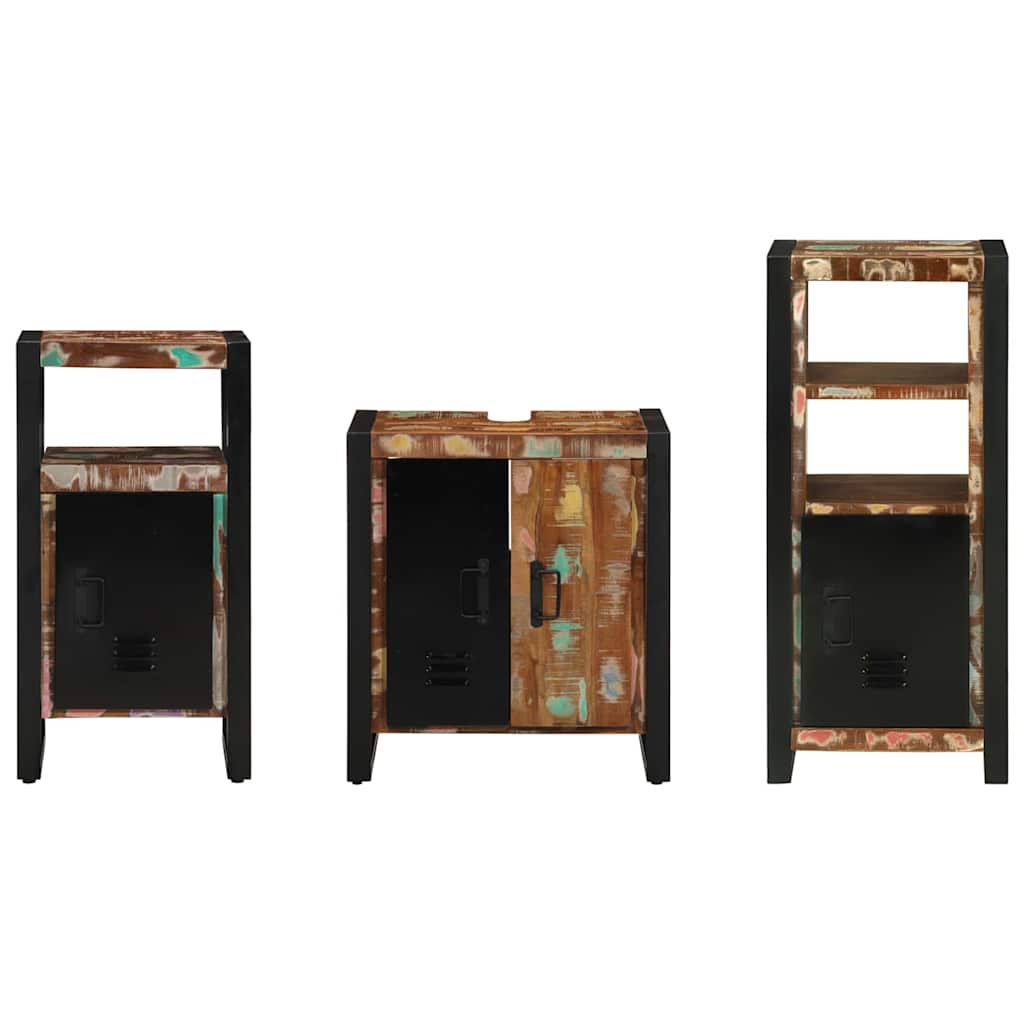 vidaXL Badezimmermöbel-Set mit Regal 3 pcs Massives upgecyceltes Holz