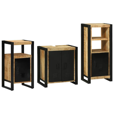 vidaXL Badezimmermöbel-Set 3 pcs Braun und Schwarz Massivholz Mango