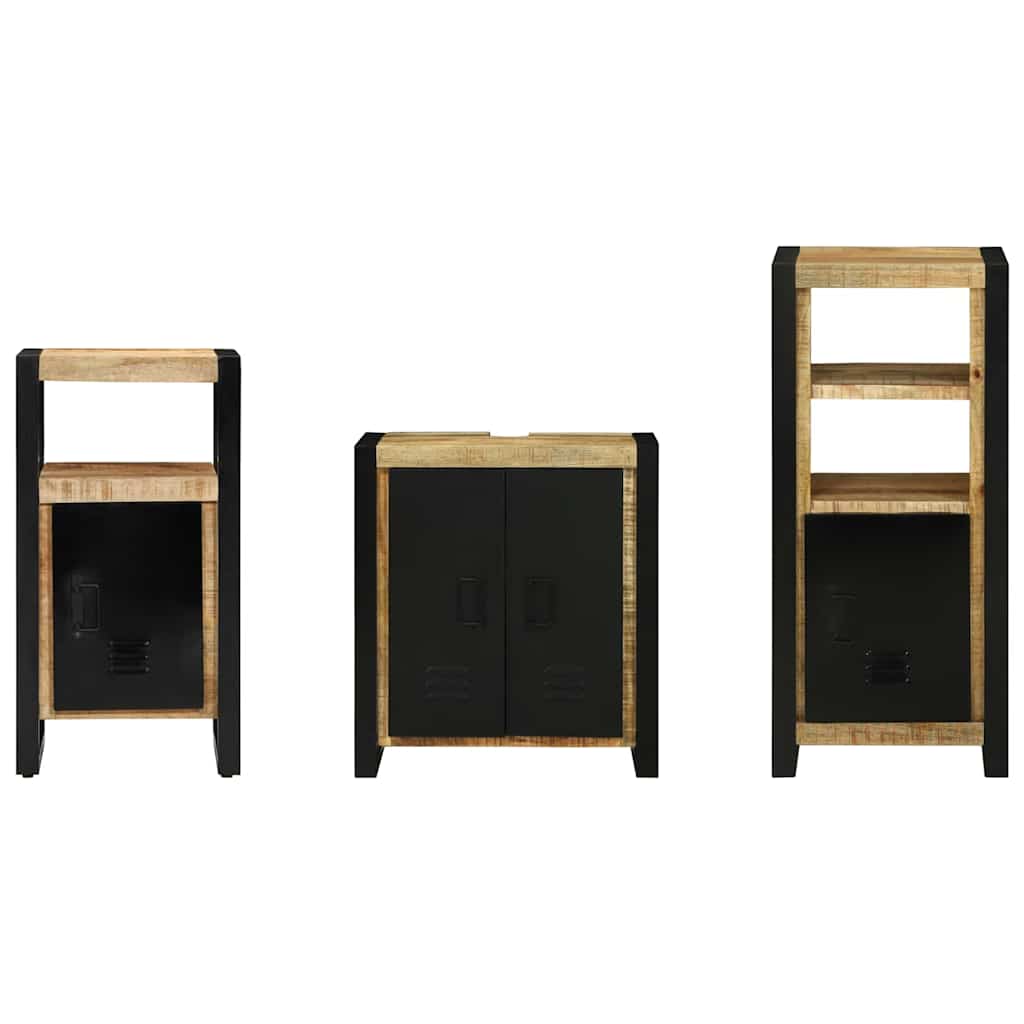 Badezimmermöbel-Set 3 pcs Braun und Schwarz Massivholz Mango