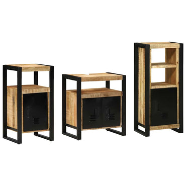 vidaXL Badezimmermöbel-Set 3 pcs Braun und Schwarz Massivholz Mango