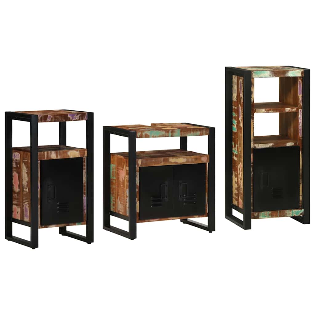 vidaXL Badezimmermöbel-Set mit Regal 3 pcs Massives upgecyceltes Holz