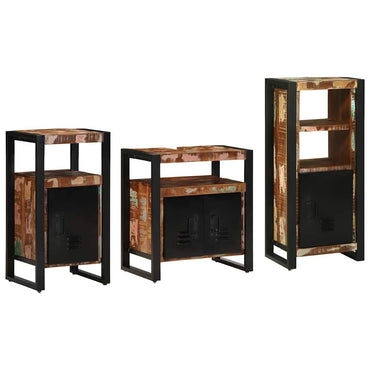 vidaXL Badezimmermöbel-Set mit Regal 3 pcs Massives upgecyceltes Holz