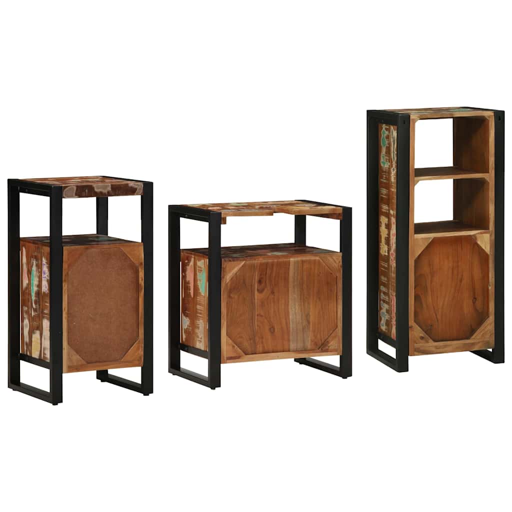 vidaXL Badezimmermöbel-Set mit Regal 3 pcs Massives upgecyceltes Holz