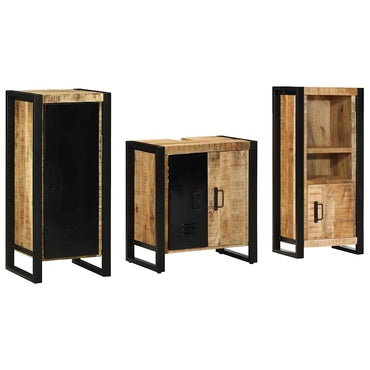 vidaXL Badezimmermöbel-Set 3 pcs Braun und Schwarz Massivholz Mango