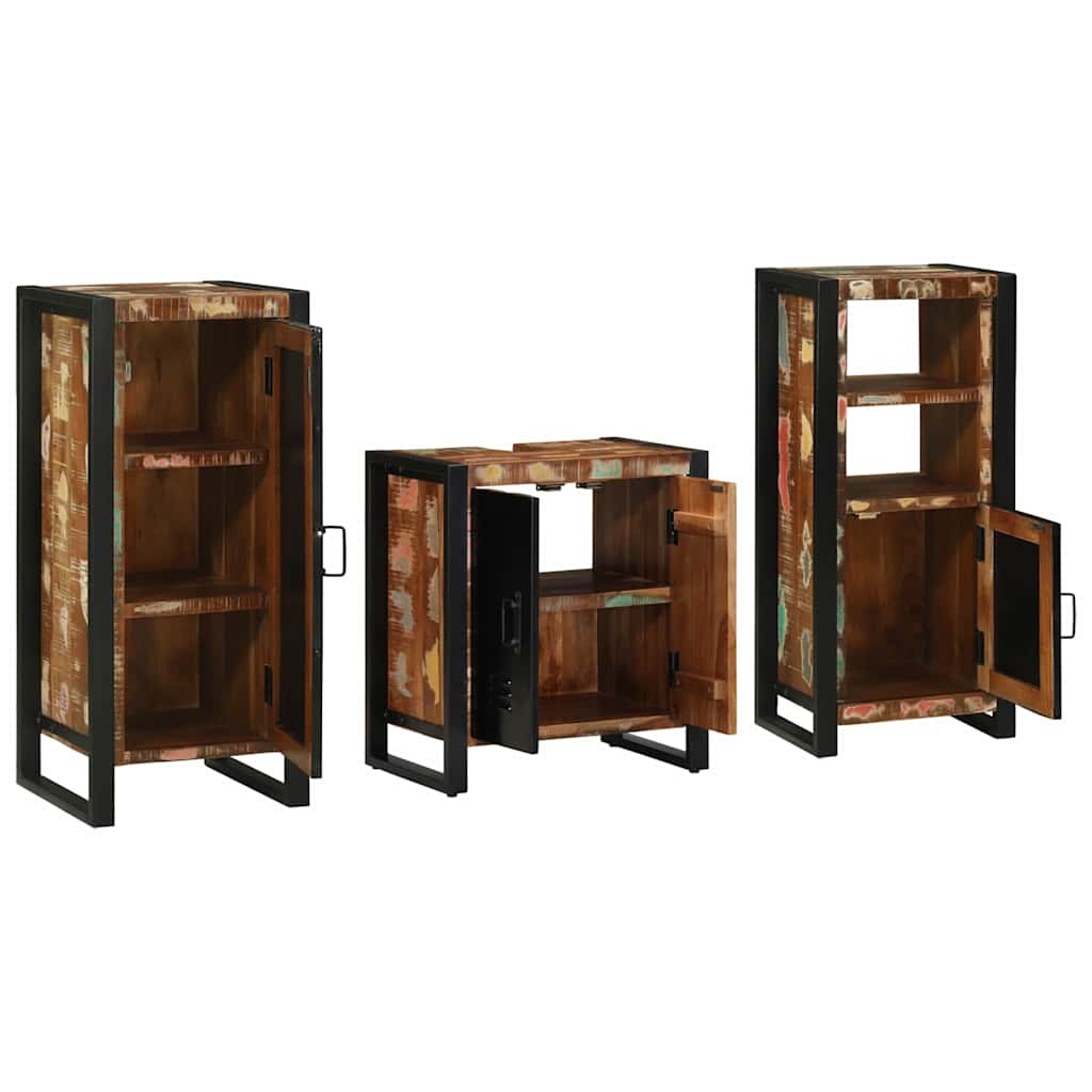 Badezimmermöbel-Set mit Regal 3 pcs Massives upgecyceltes Holz