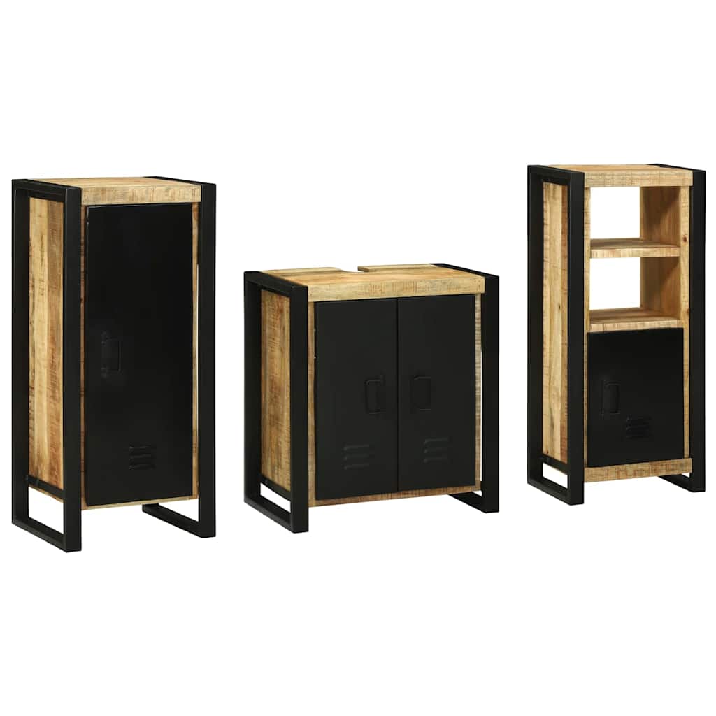 vidaXL Badezimmermöbel-Set 3 pcs Braun und Schwarz Massivholz Mango