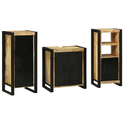 vidaXL Badezimmermöbel-Set 3 pcs Braun und Schwarz Massivholz Mango