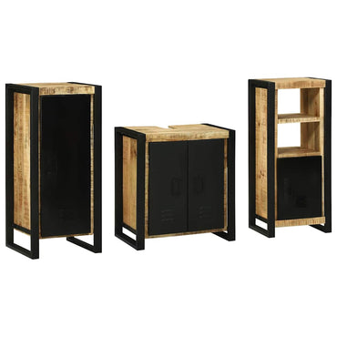 vidaXL Badezimmermöbel-Set 3 pcs Braun und Schwarz Massivholz Mango
